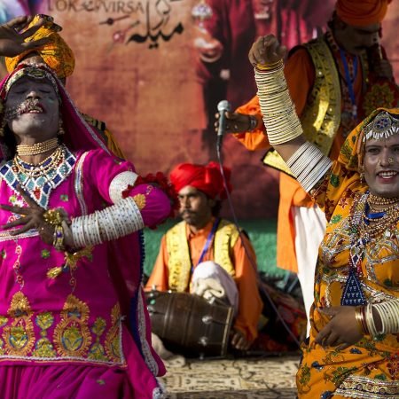 Pakistani folk artists, who are eunuchs and street performers belonging to the minority Hindu “Bheel”community, dance at a folk heritage festival in Islamabad, Pakistan, Tuesday, April 11, 2017. The festival was organized to emphasize the importance of a folk culture that is dying out in Pakistan. (AP Photo/